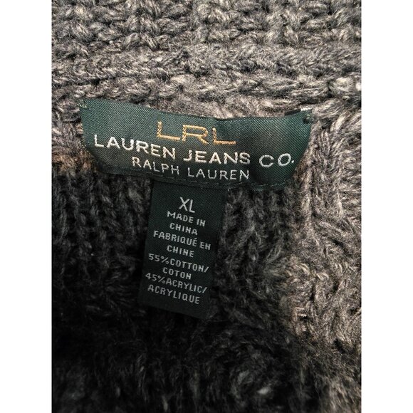 LRL Lauren Ralph Lauren XL Gray Cable Knit Cowl Neck Tunic Sweater Cotton Blend - Picture 4 of 6